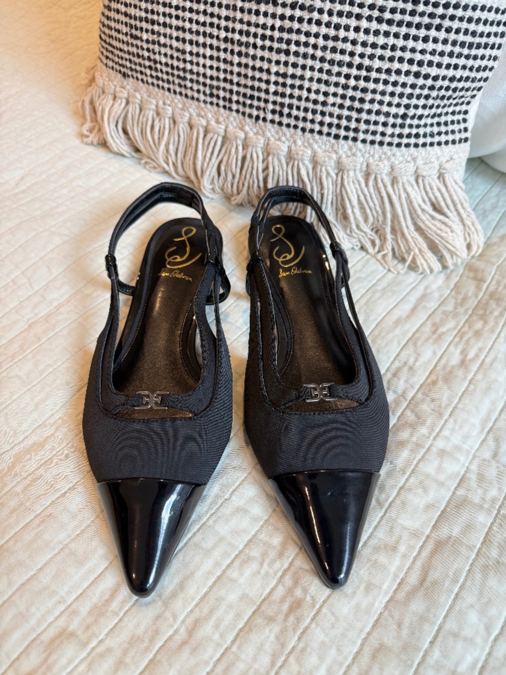 New Sam Edelman Pointed Toe Slingback Flats Black Women's Size 7